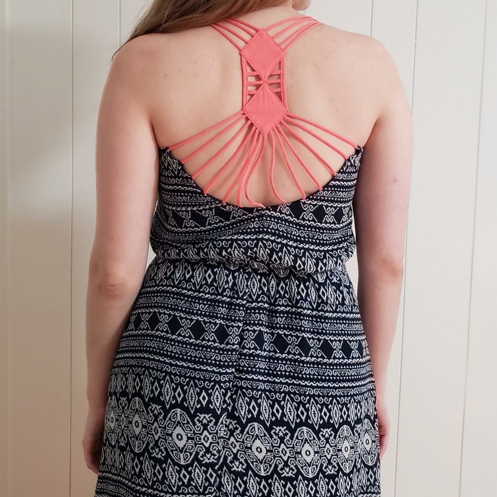 UMGEE Navy Print High Low Dress with Strappy Back